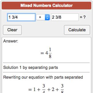 mixed fraction calculator calculator soup