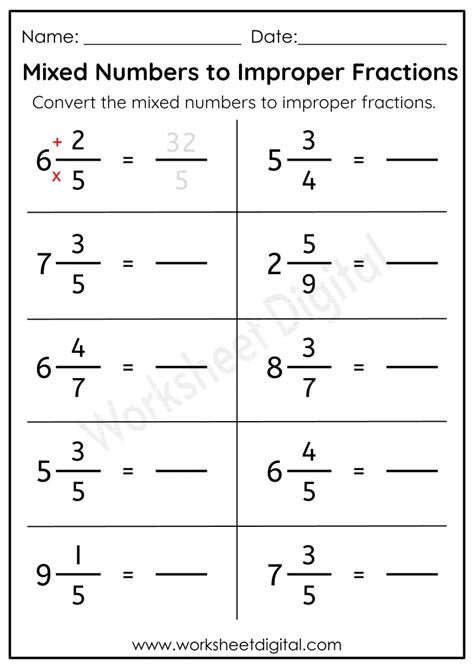 Mixed Fractions To Improper Fractions Year 5
