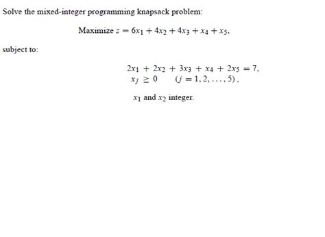 Mixed Integer Linear Programming Knapsack Problem