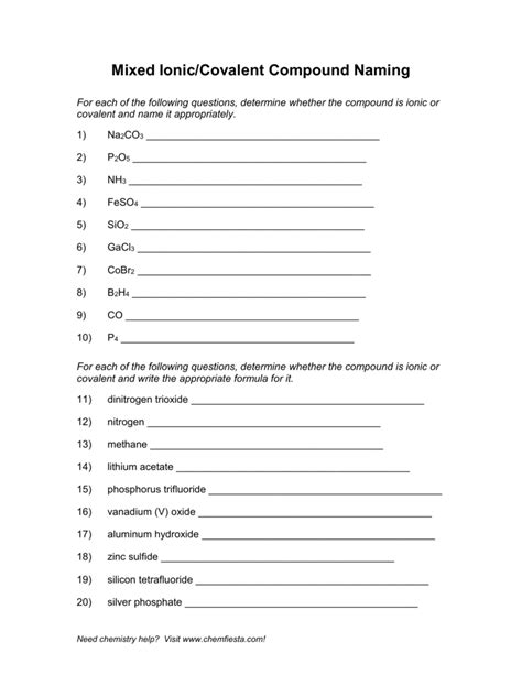 Mixed Ionic/Covalent Compound Naming Answer Key