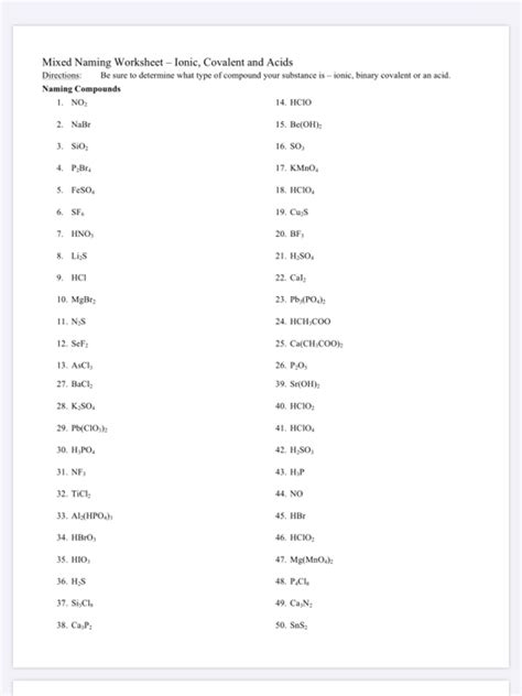 Mixed Naming Worksheet Ionic Covalent And Acids Worksheet Idea — db