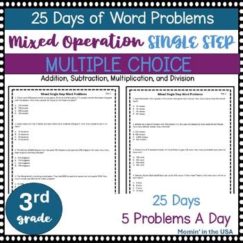 Mixed Operation Single Step Word Problems Printable