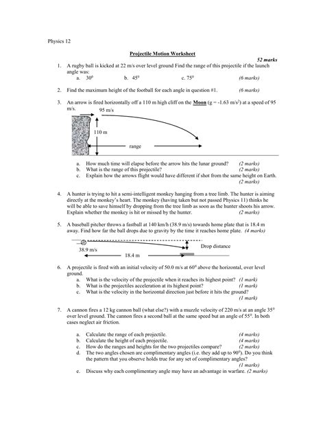 mixed projectile motion worksheet answers