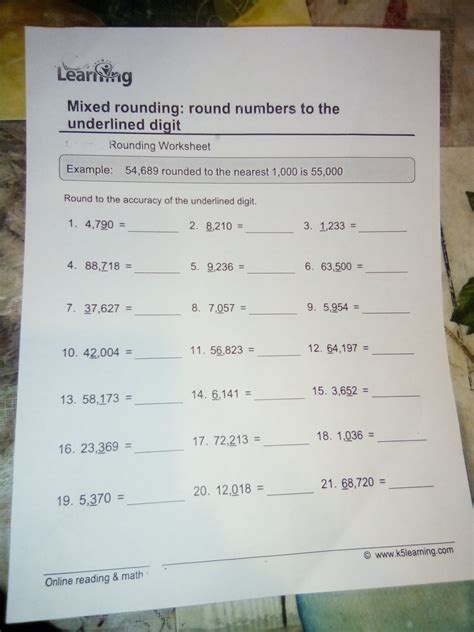 Mixed Rounding Round Numbers To The Underlined Digit Answer Key