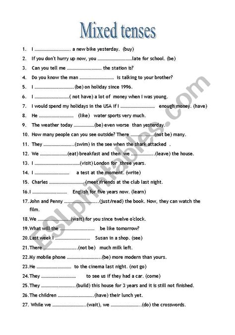 mixed tenses exercises with answers