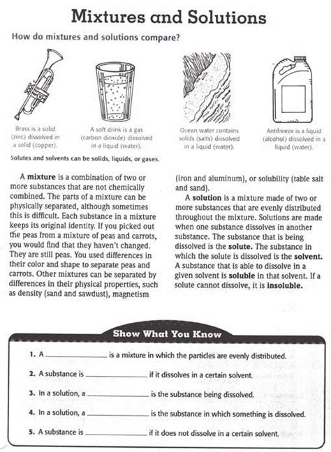 mixtures and solutions worksheet 5th grade