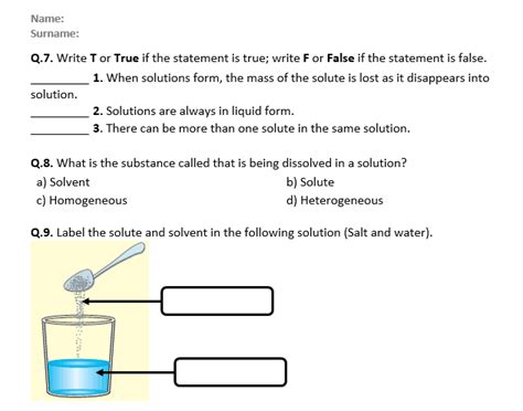 mixtures and solutions worksheet answers