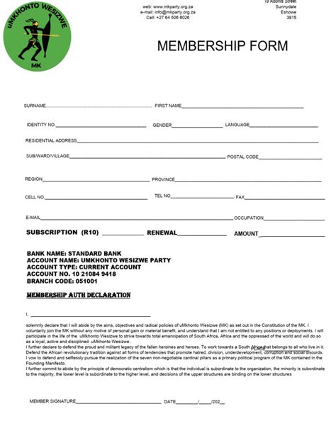 mk party membership form pdf download