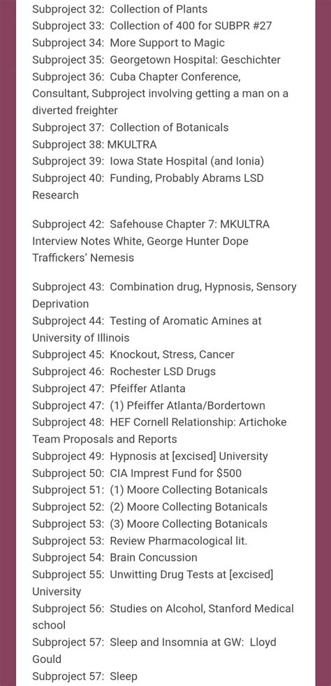 mk ultra subprojects list