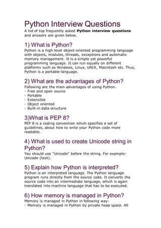 ml python interview questions