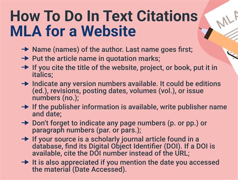 mla citation in text example website