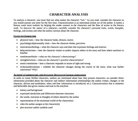 mla format character analysis