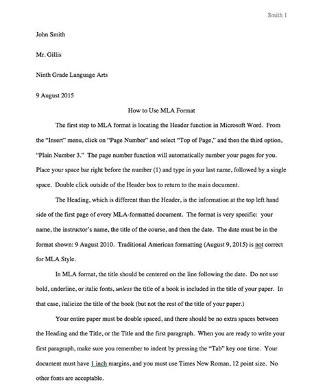 mla format heading example high school