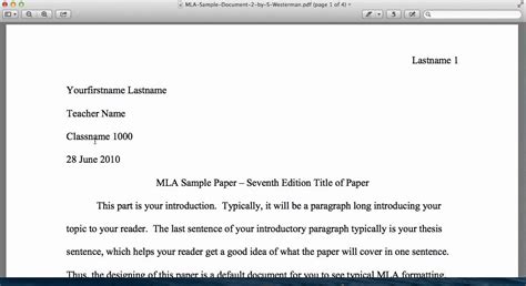 mla format introduction examples