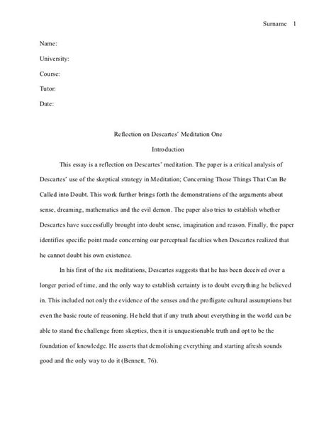 mla format reflection paper example