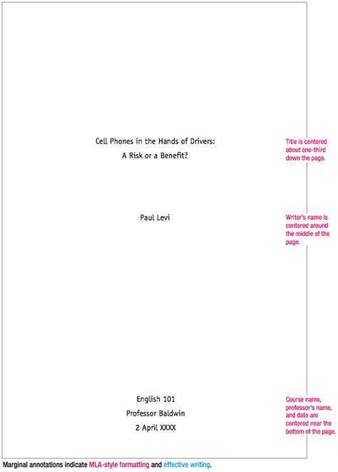 mla format title page sample