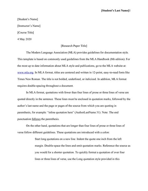 mla format word document example