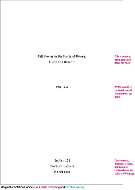 mla paper with cover page example