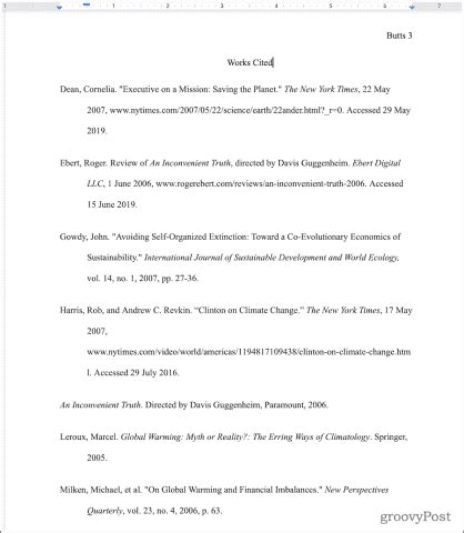 mla works cited page example google docs