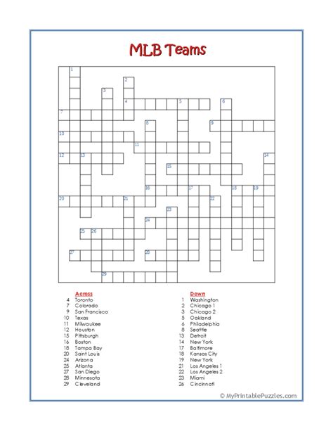 Mlb Crossword Puzzles Printable