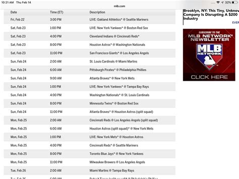 mlb network spring training tv schedule 2021