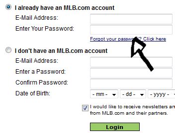 mlb sign in password