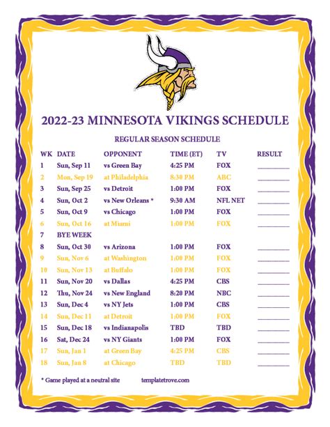 mn vikings schedule 2022 2023