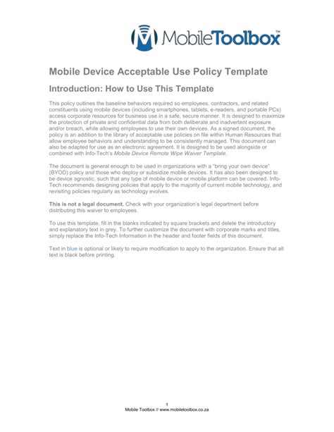 Printable Cell Phone Policy Template Printable Templates