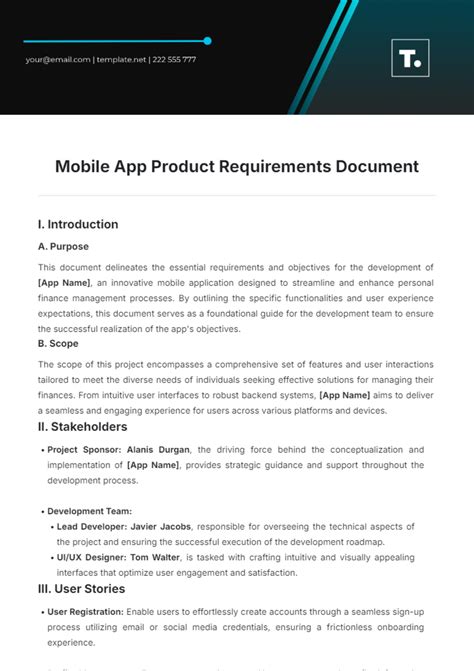 mobile app development requirements document template