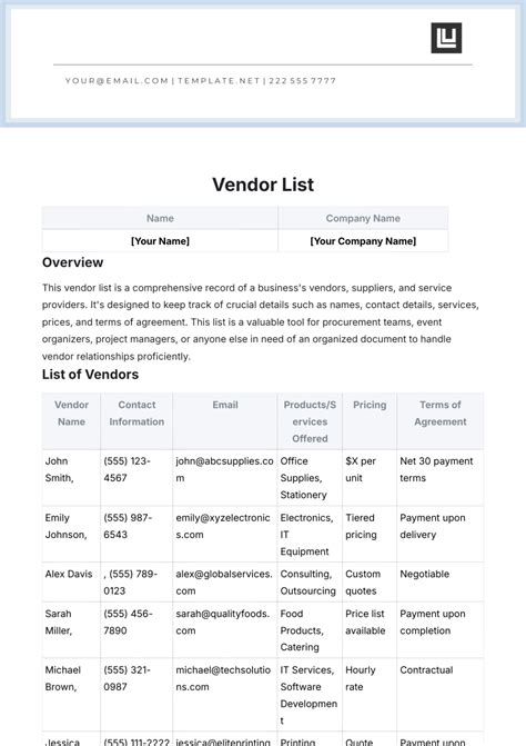 Mobile Vendor List
