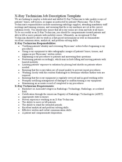 Mobile X Ray Tech Job Description