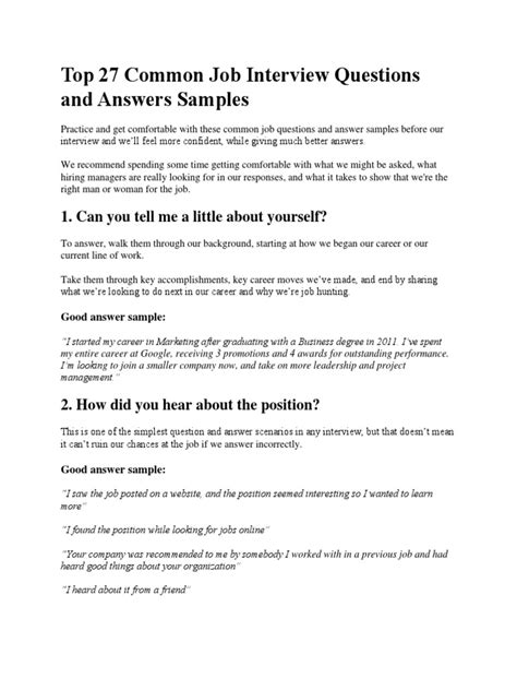 mock interview questions and answers pdf