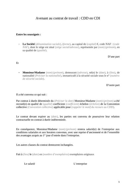 Modelé de contrat de travail cdi téléchargement gratuit documents PDF