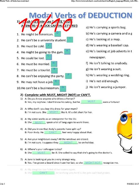 modal verbs of deduction present exercises pdf
