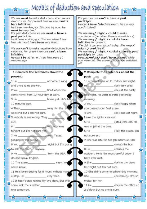 modal verbs of speculation and deduction present exercises pdf