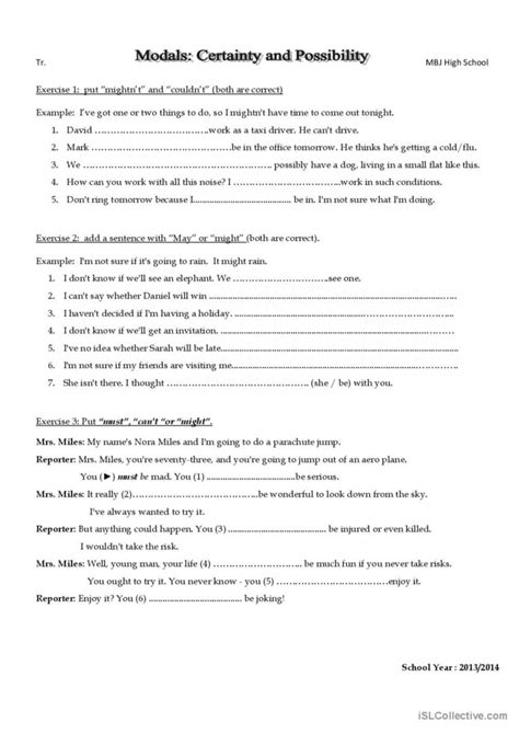 modal verbs possibility and certainty exercises pdf with answers