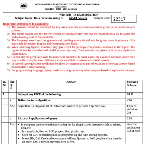 model answer paper msbte diploma i scheme