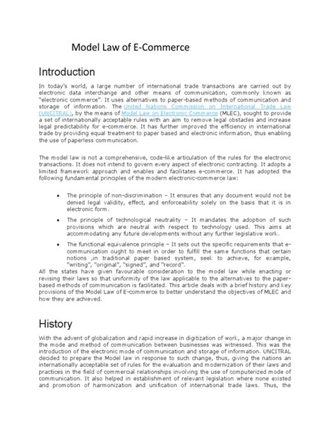 Subject Model Law Of E Commerce 2023