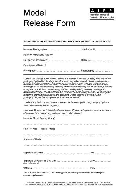 Model Release Form Template Australia