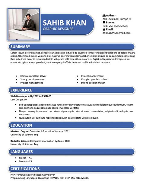 model resume format in word