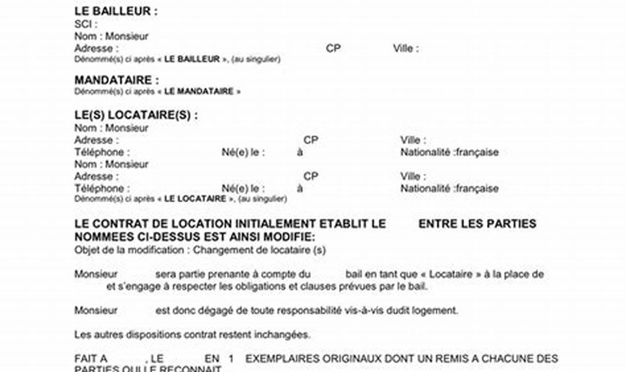 Modèle avenant bail charges locatives