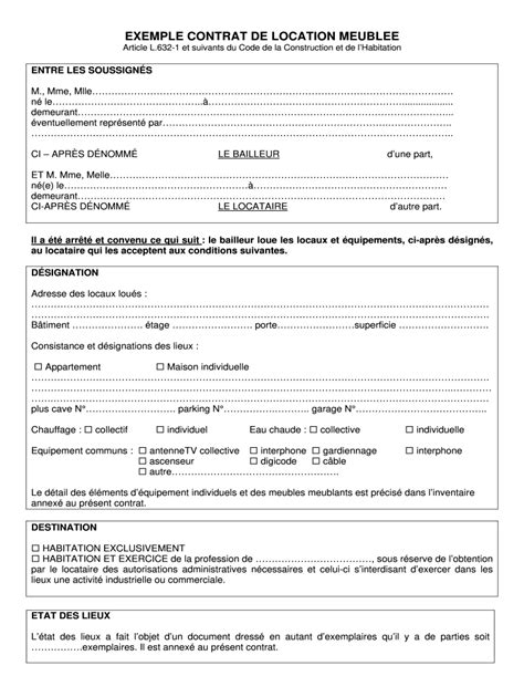 Contrat De Location Meublé 2020 Fill and Sign Printable Template
