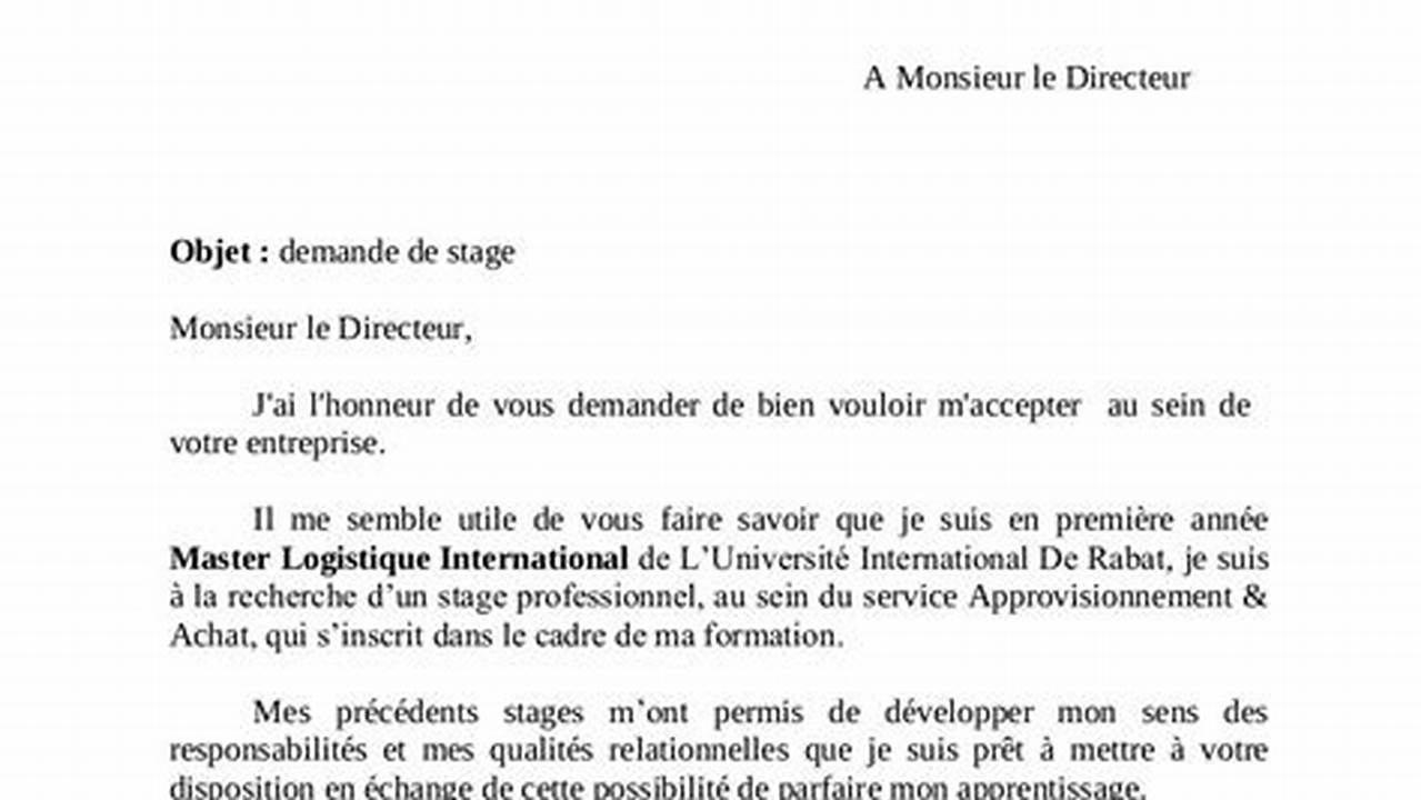 Modèle de Lettre de Demande de Stage Professionnel (PDF)