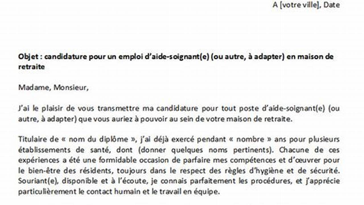 Modèle de lettre de candidature pour un poste d'auxiliaire de vie sociale en EHPAD