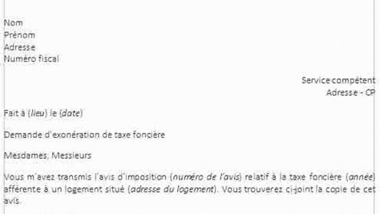 Modèle de lettre de demande d'exonération de taxe foncière