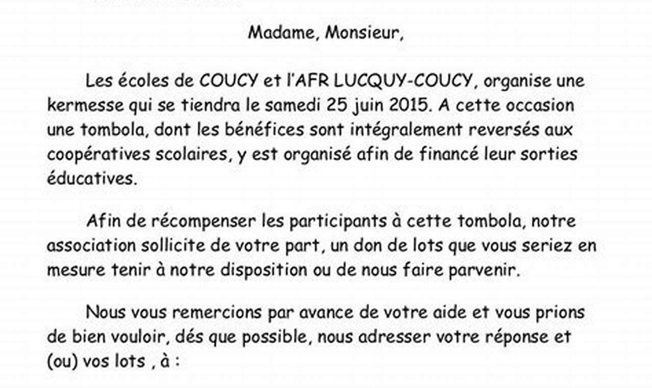 Modèle de lettre gratuite pour demande de lots