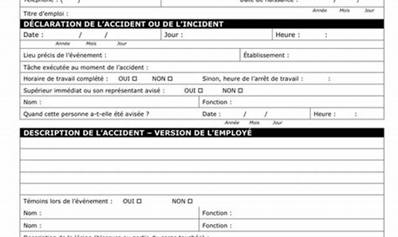 Modèle de déclaration d'accident de travail