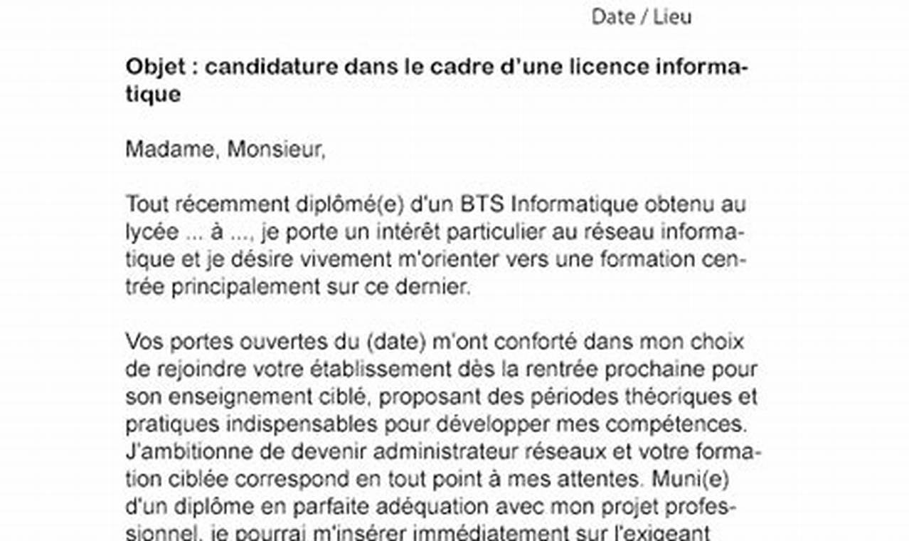 Modéle de lettre de motivation pour une candidature en informatique