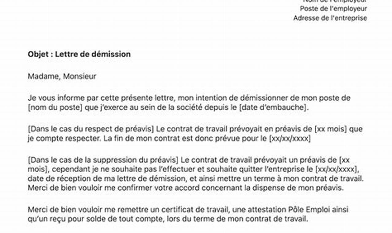 France: Modèle de Lettre de Démission Légitime PACS