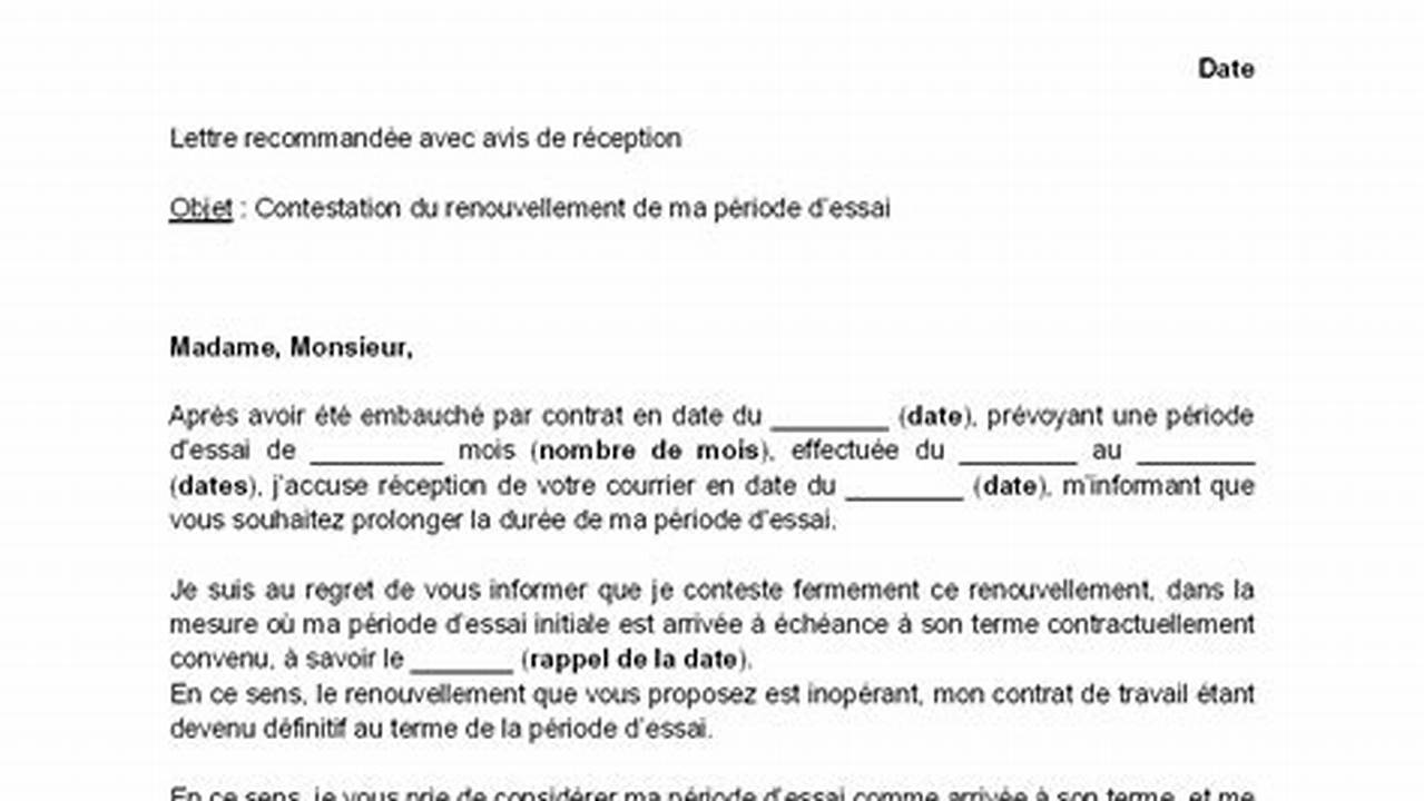 Modèle de lettre de fin de période d'essai non concluante en France